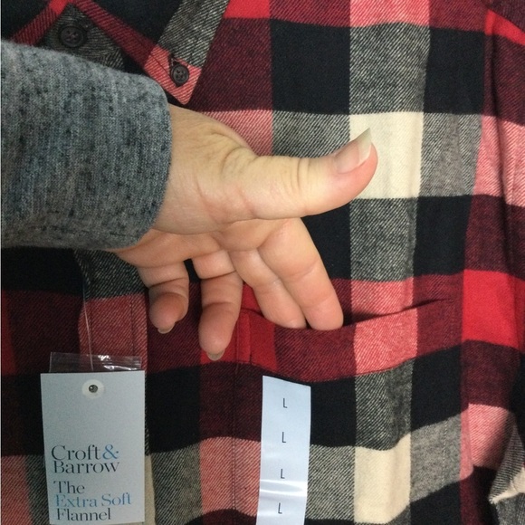 Men's Croft & Barrow Large Flannel Shirt Plaid Buffalo Red White Long Sleeve NWT - Picture 8 of 9